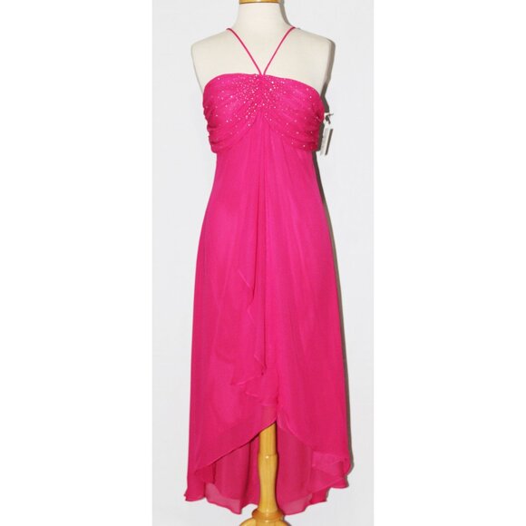 NWOT Eureka #1111-Chiffon High-Low Vintage Formal Dress-SIZE XL-FUCHSIA-NEW - Picture 2 of 6